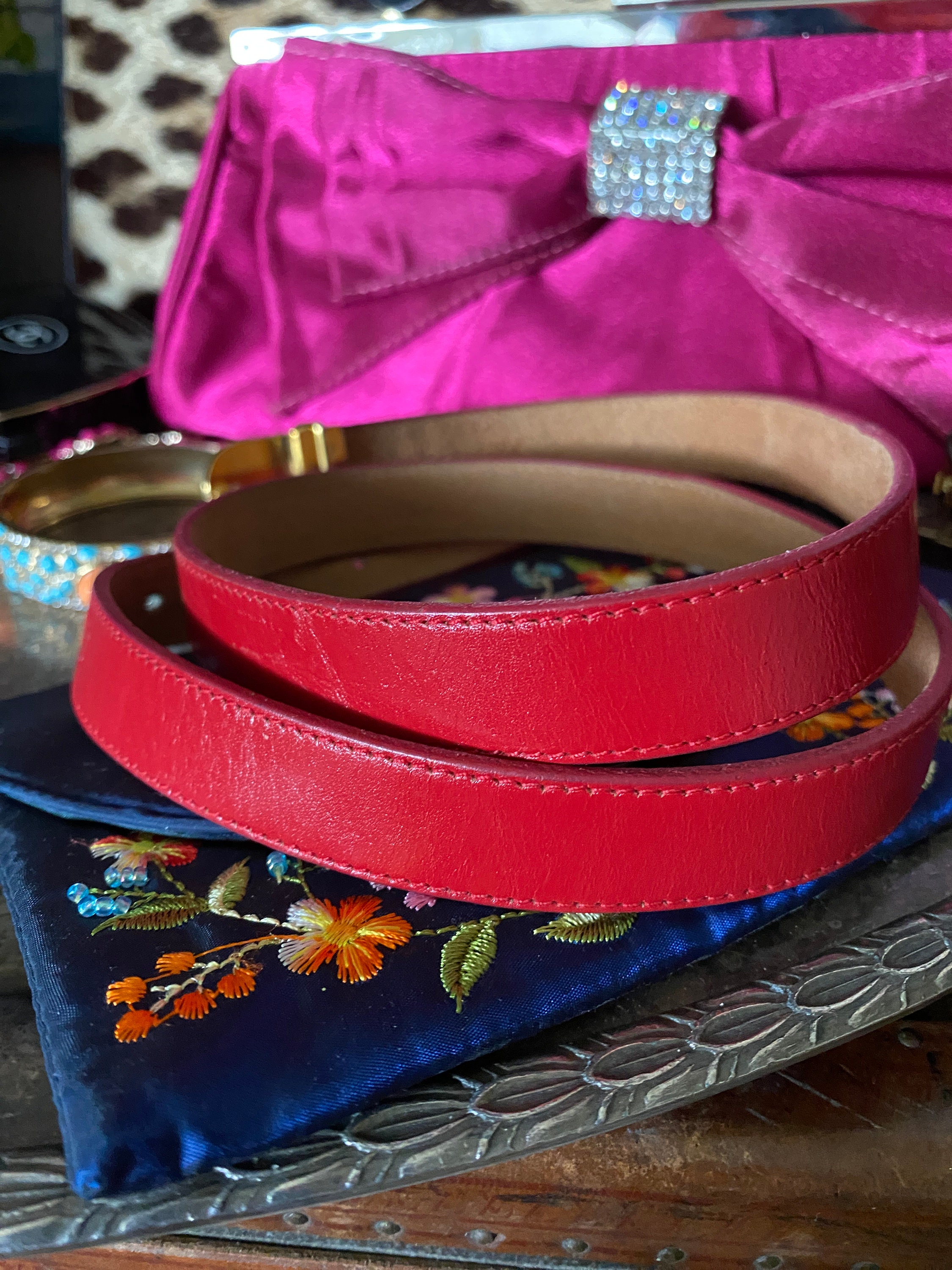 Sale Rare Vintage PIERRE CARDIN Red Leather Ladies Belt 