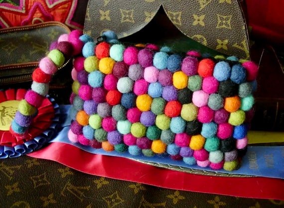 Super Cute COLORFUL POM POM Clutch Wristlet Purse… - image 4