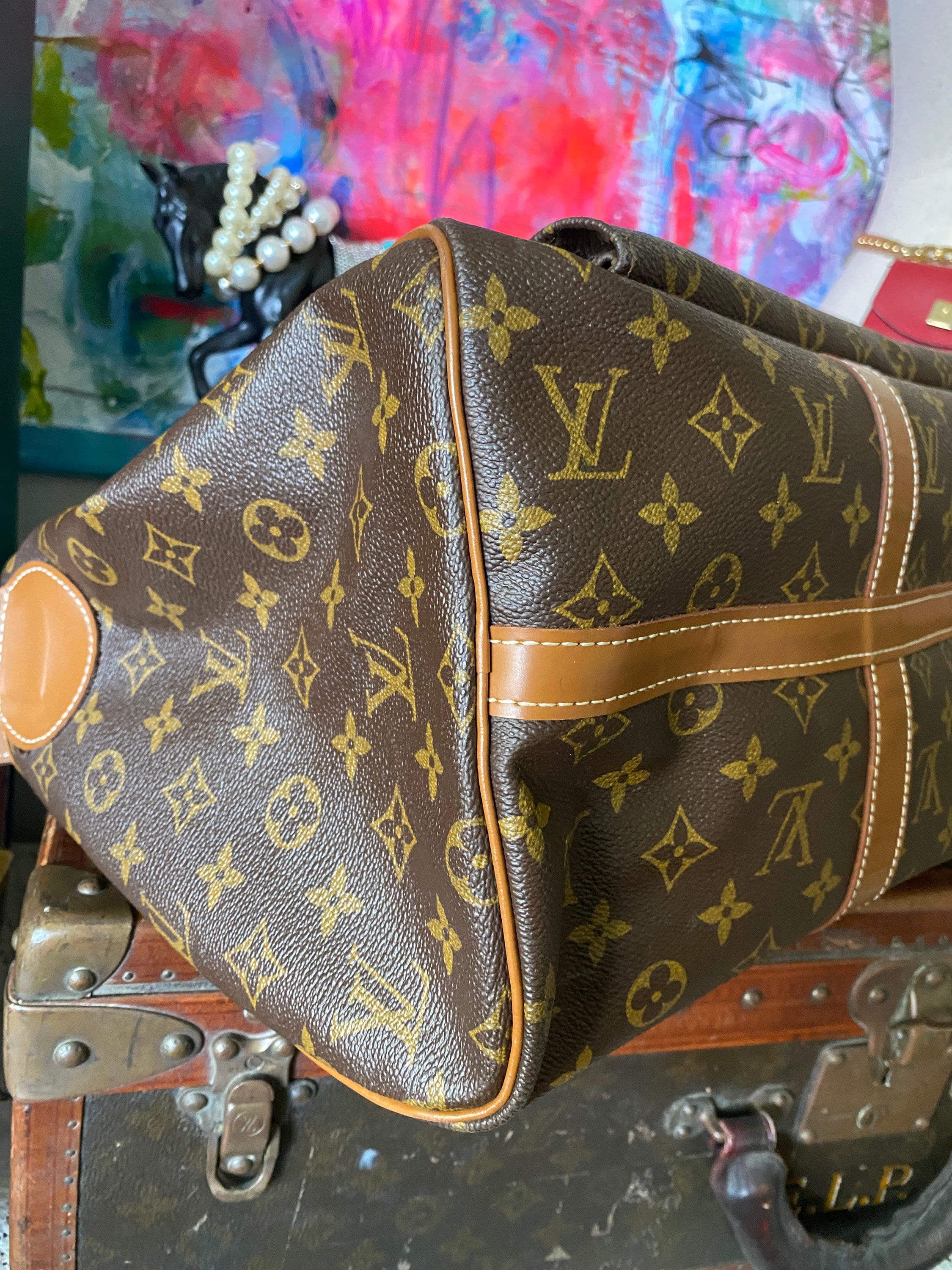 Louis Vuitton Large Monogram Duffel Bag Overnight Travel Keepall Rare  French Co