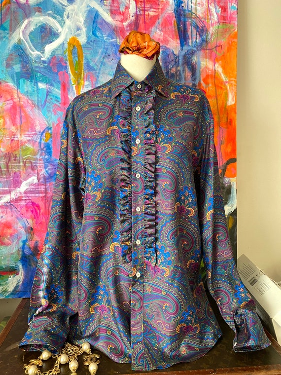 Rare Vintage BEATLES Silk FAB FOUR Shirt Blouse f… - image 1