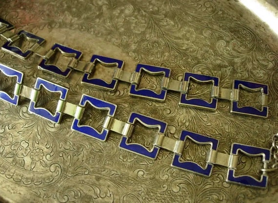 Ultra RARE Vintage GUCCI Cobalt Blue Enamel & Silver STATEMENT Belt Necklace Ultra RARE Vintage GUCCI Cobalt Blue Enamel & Silver  main image 3