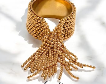 18K Gold Chain Tassel Adjustable Stainless Steel Ring