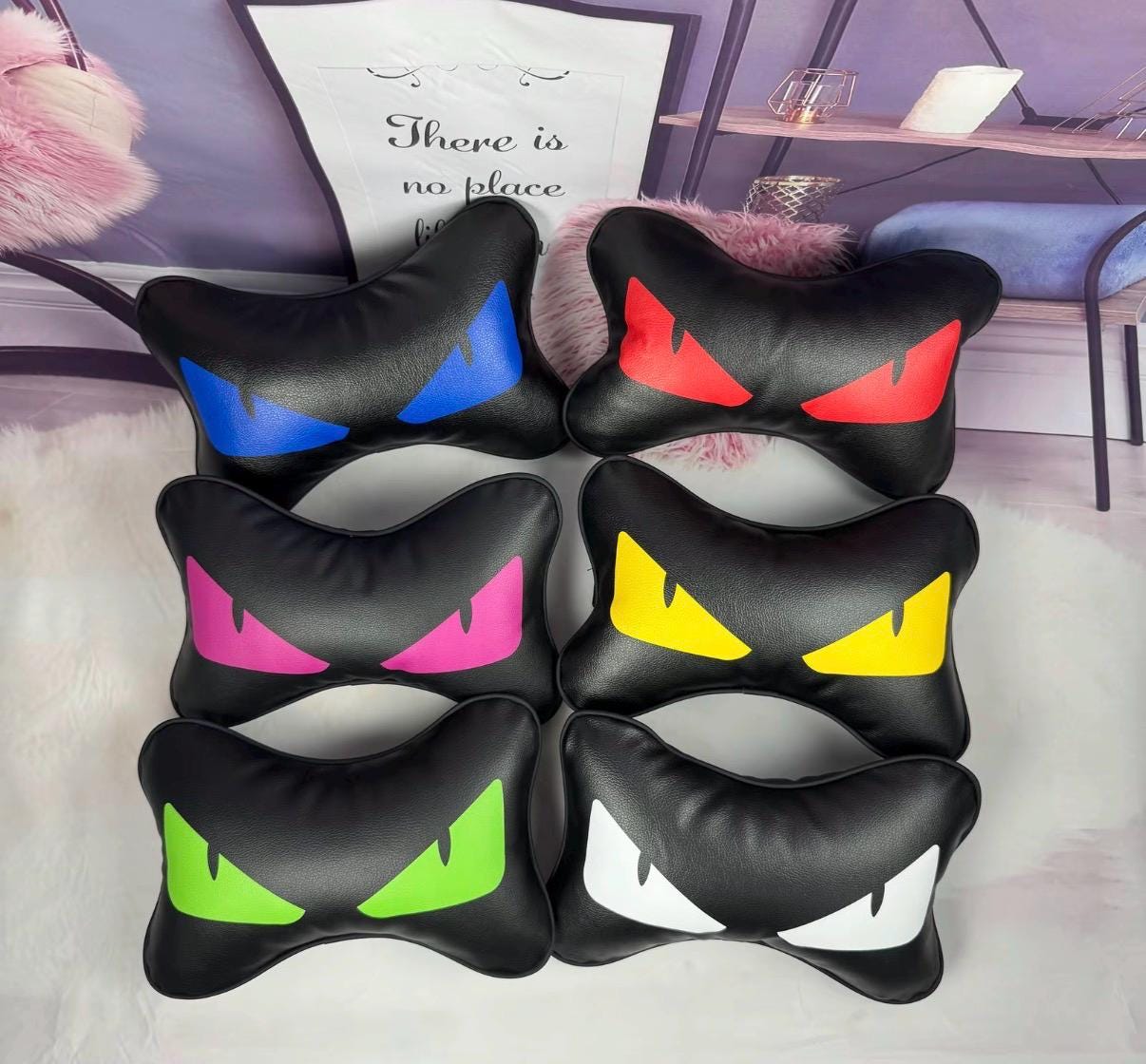 2 Pcs Car Neck Pillow Devil Eye Car Headrests Pillow Universal Car