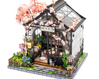 Spring Sakura Greenhouse DIY Miniature Dollhouse Kit with LED Light 3D Puzzle
