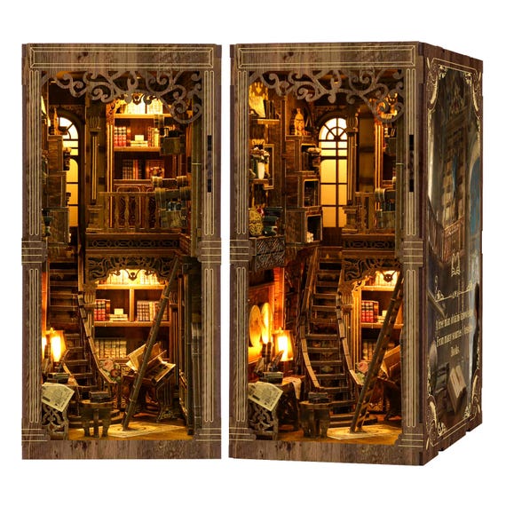 DIY Book Nook Kit –Handmade Ancient Book Collection Room – Miniature Library Dollhouse