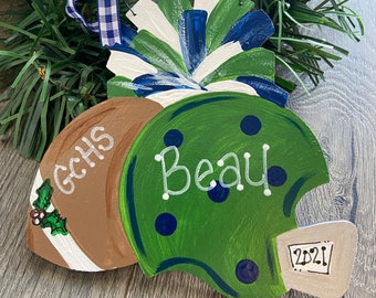 Personalized Football Christmas Ornament – Rustic Farmhouse Keepsake