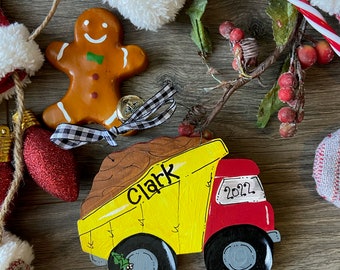 Hand Personalized Dump Truck Ornament Child Name Personalized Truck Christmas Tree Ornament Stinky and Dirty Dump Truck Custom Ornament