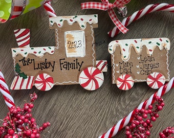 Family Name Ornament Christmas Family Personalized Ornament Gingerbread Train Family of 5 Family of 6 Large Family Name Christmas Ornament