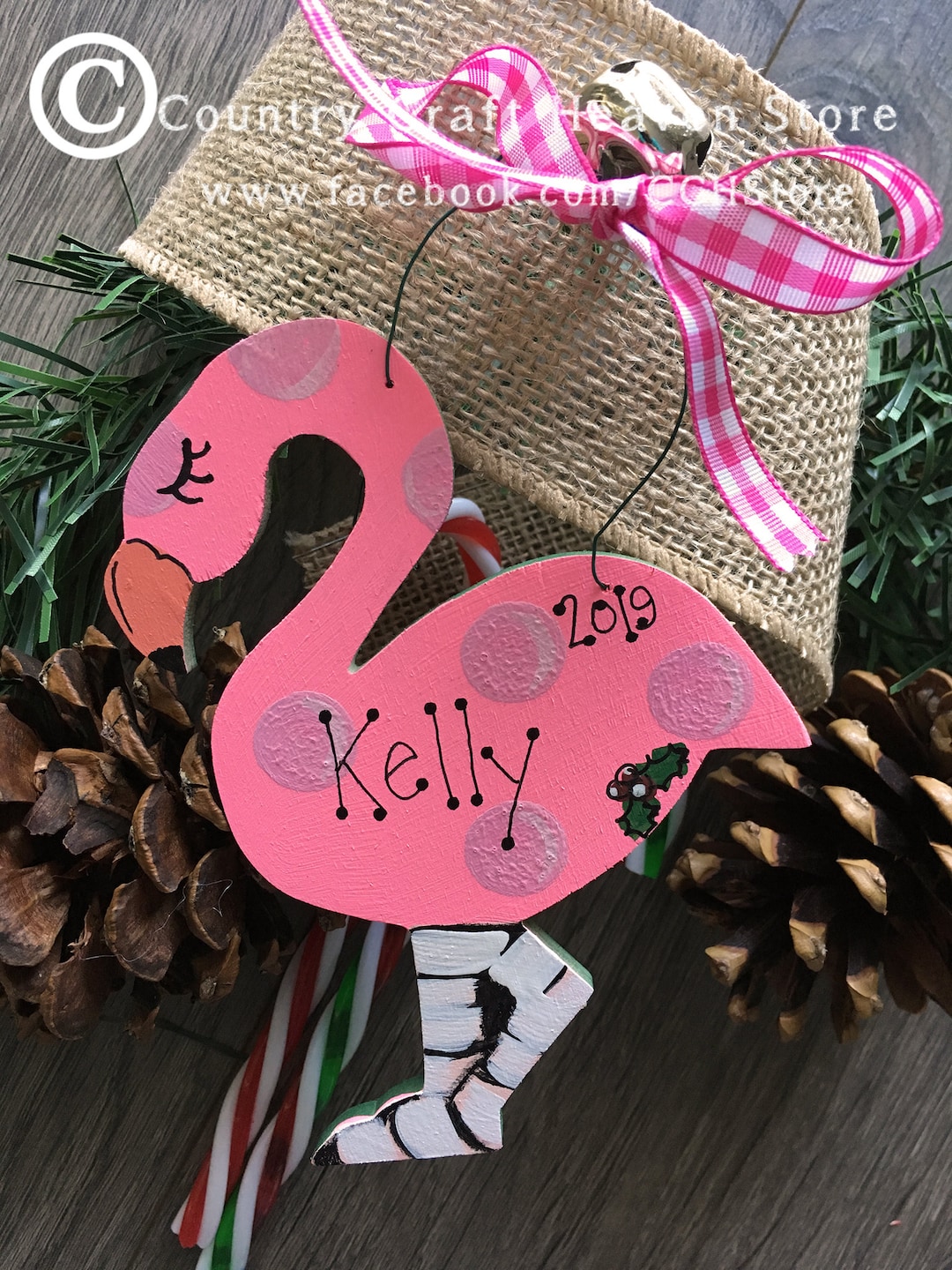 Pink Flamingo Christmas Ornament Personalized Kids Christmas Etsy