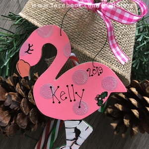 Pink Flamingo Christmas Ornament, Personalized Kids Christmas Ornament, Flamingo Ornament for her, tropical beach christmas ornament