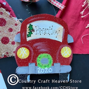 Personalized RED TRUCK christmas ornament, farmhouse truck christmas ornament, vintage santa truck christmas ornament, personalized truck