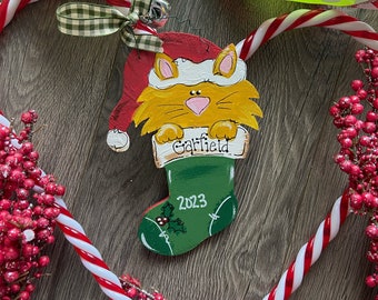 Cat Ornament Personalized Cat Christmas Ornament Pet Ornament Cat in Stocking Personalized Ornament Kitten Ornament Kitty Ornament