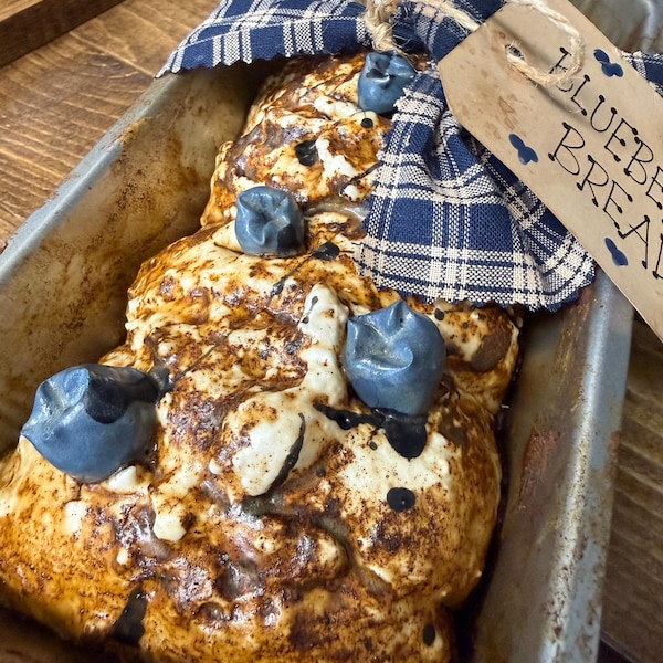 Faux Blueberry Bread Grubby Pan Loaf | Blueberries Kitchen Grunge Primitive