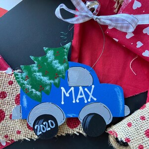 Personalized Baby&#39;s First Christmas Truck Ornament, Personalized Christmas Red Truck Ornament, Red Truck with Tree, Custom Color Truck