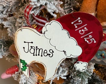 Personalized Tooth Christmas Ornament, Dentist Gift, Farmhouse Style