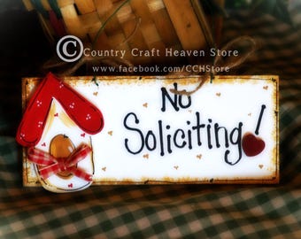 No Soliciting Door Hanger: Spring Birdhouse Decor | Rustic Farmhouse Wreath Attachment Country Red