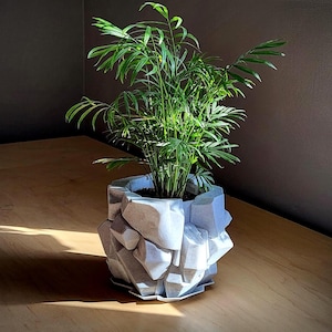 Maceta escultural "Monolith", maceta geométrica impresa en 3D de 8 pulgadas con sistema de recogida de agua.
