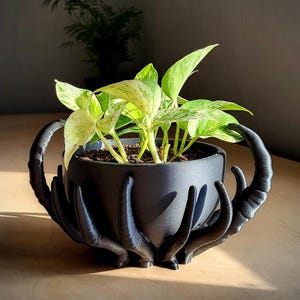 Sculptural Planter "Noctaura", 9 Inch Gothic 3D Printed Pot for Trailing Plants