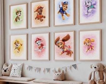 Set of 8 + 2 Bonus Rescue Pups Wall Art | Funny Hero Dog Prints | Kids Room & Playroom Decor | Digital Download
