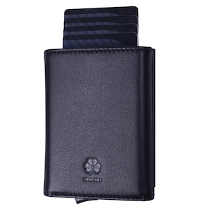 RFID Blocking Leather Pop Up Wallet, Slim Front Pocket Card Holder