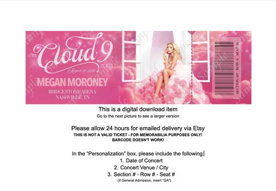 Megan Moroney - Custom Cloud 9 Tour Concert Ticket (Digital File)