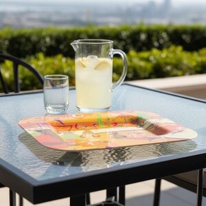 Zak Designs Beach Scene Plastic Tray | Large Rectangular Serving Tray | Colorful Outdoor Decor