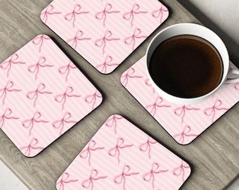 4-teiliges Set Korkuntersetzer mit Schleifenmuster, glänzend, ideal als Küchenaccessoire, Einzugsgeschenk, Hochzeitsgeschenk oder personalisiertes Geschenk.
