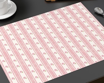Custom Pastel Pink Roses & Stripes Placemat Cottagecore Grandmillennial Shabby Chic Faux Vintage Table Linen Dinner Decoration Hostess Gift