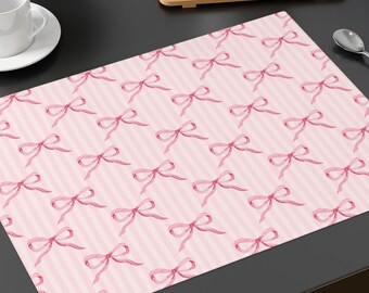 Custom Ribbons & Stripes Placemat Watercolour Pink Bow Pattern Home Decor Coquette Faux Vintage Table Linen Dinner Decoration Hostess Gift