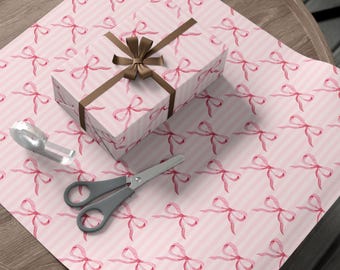 Ribbon & Stripe Pattern Personalised Wrapping Paper 29'' x 20", 72", 144" Satin / Matte Watercolour Coquette Princess Balletcore Aesthetic