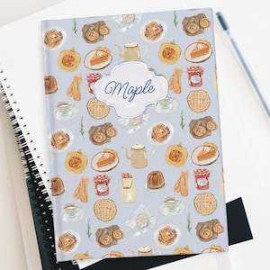 Délicieux passe-temps personnalisable 5 x 7 po. Journal fantaisiste aquarelle dessert motif transparent nom personnalisé cadre couverture de carnet cadeau