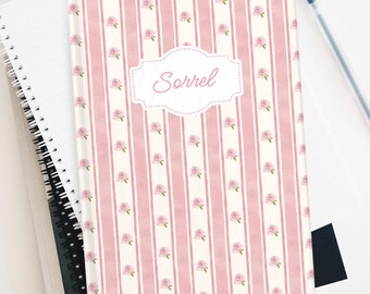 4 Farben Benutzerdefinierte Name Aquarell Pastell Rose Streifen 7 ”x 5” Journal Personalisierte Cottagecore Coquette Prinzessin Notizbuch Hülle Lehrer Geschenke