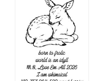 Born To Frolic World Is An Idyll Kiss Cut Vinyl Decal Whimsical Sleeping Deer Illustration Meme Sticker