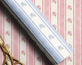 4 Farben Pastell Rose Streifen Aquarell Papier Geschenk Rollen 74 cm Matt Oder Satin Vintage Cottagecore Shabby Chic Grandmillenial Geburtstag
