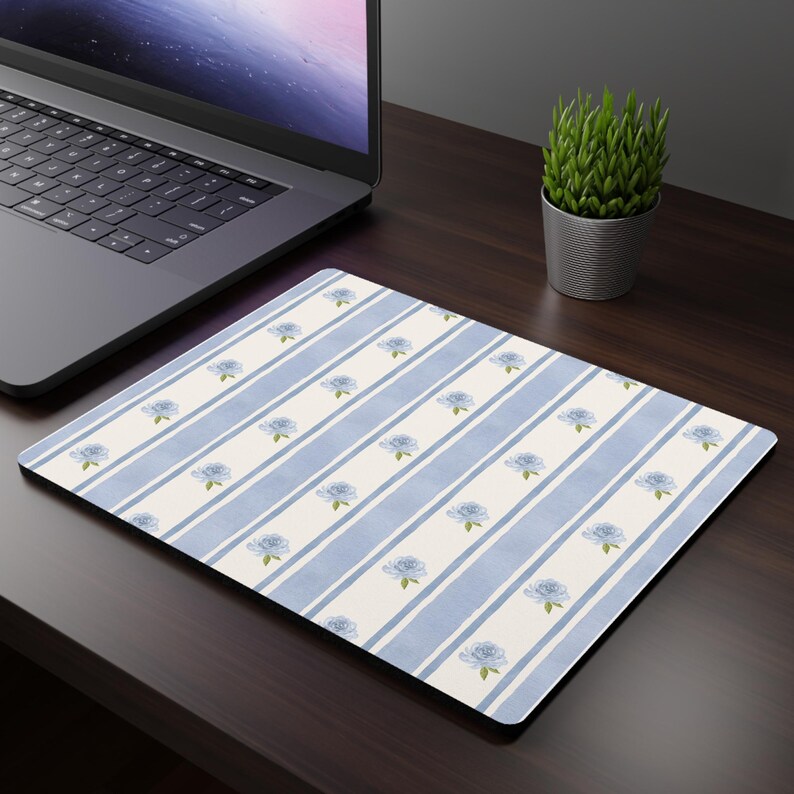 4 Colours Pastel Watercolour Roses & Stripe Mouse Pad 9.3 × 7.8 Rectangular Non Slip Rubber Desk Mat Accessory Cottagecore Coquette Princess image 5