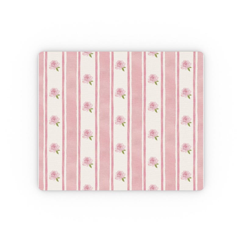 4 Colours Pastel Watercolour Roses & Stripe Mouse Pad 9.3 × 7.8 Rectangular Non Slip Rubber Desk Mat Accessory Cottagecore Coquette Princess image 2