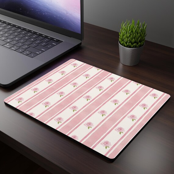 4 Colours Pastel Watercolour Roses & Stripe Mouse Pad 9.3 × 7.8 Rectangular Non Slip Rubber Desk Mat Accessory Cottagecore Coquette Princess