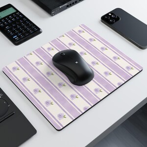 4 Colours Pastel Watercolour Roses & Stripe Mouse Pad 9.3 × 7.8 Rectangular Non Slip Rubber Desk Mat Accessory Cottagecore Coquette Princess image 9