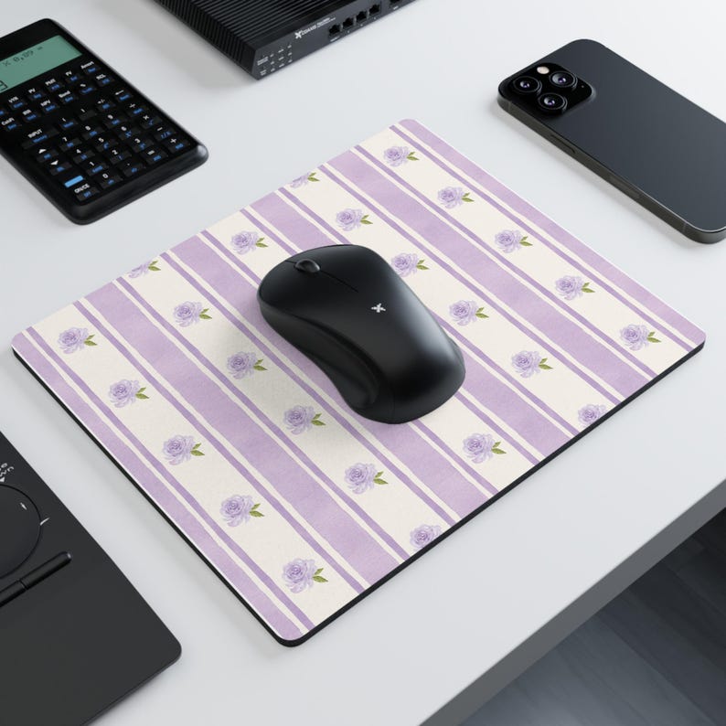 4 Colours Pastel Watercolour Roses & Stripe Mouse Pad 9.3 × 7.8 Rectangular Non Slip Rubber Desk Mat Accessory Cottagecore Coquette Princess image 9