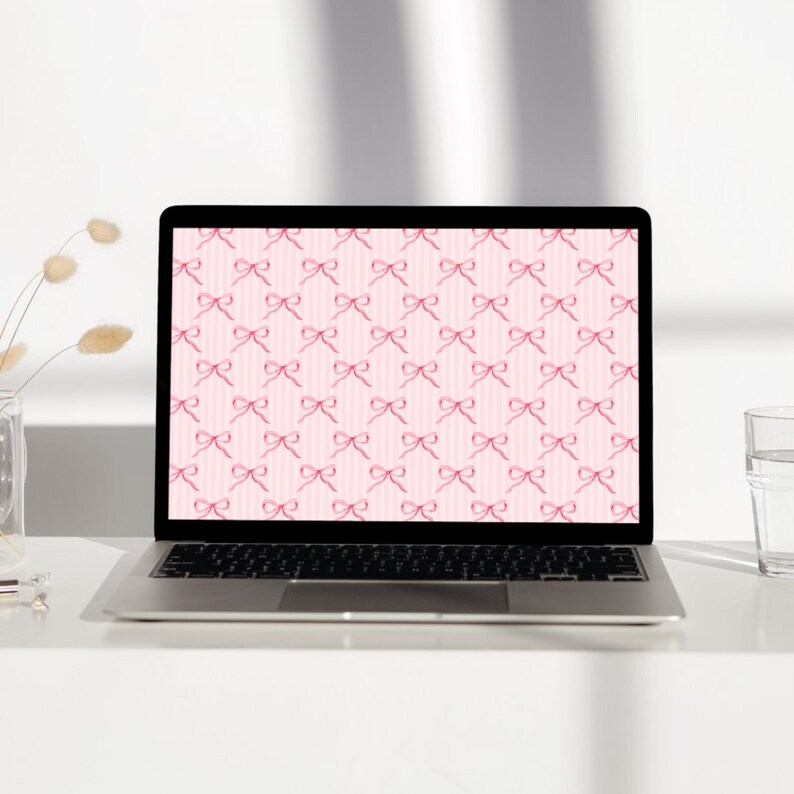 Computer Riibons Pink Ribbons Stripes Digital Desktop Wallpaper Watercolor Coquette ...