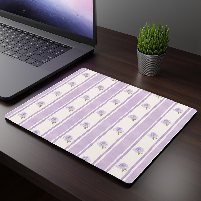 4 Colours Pastel Watercolour Roses & Stripe Mouse Pad 9.3 × 7.8 Rectangular Non Slip Rubber Desk Mat Accessory Cottagecore Coquette Princess image 8