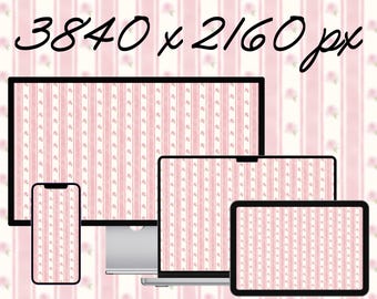 Rosa Floral Streifen digital Desktop Wallpaper Aquarell Vintage Cottagecore Shabby Chic kokette Muster Telefon Computer iPad Tablet Laptop