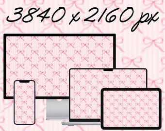 Rosa Schleifen Streifen digital Tapete Aquarell kokett Prinzessin Shabby Chic Muster Telefon Computer Laptop iPad Tablet MacBook TV