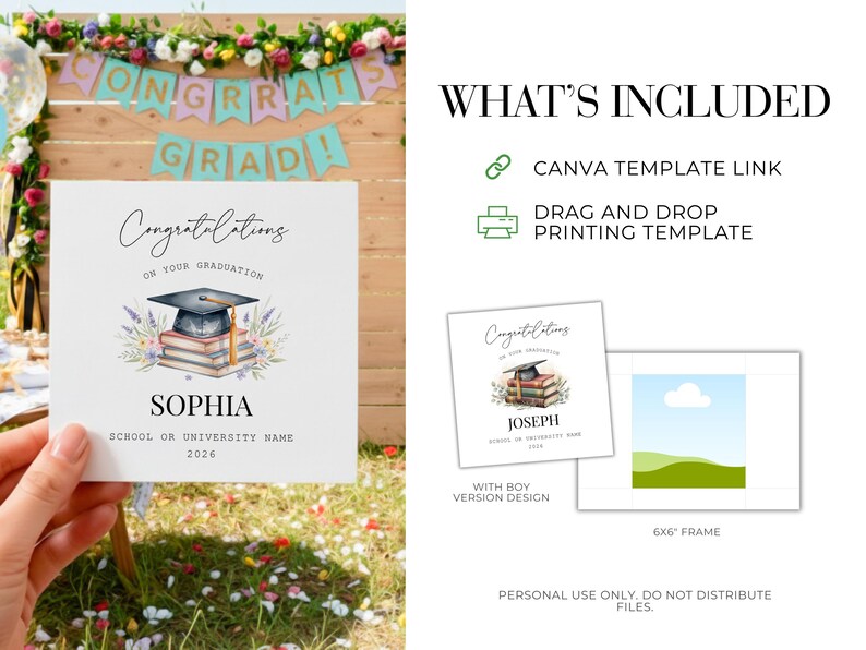 Editable Congratulations 6x6" Graduation Card for Daughter Son High ...