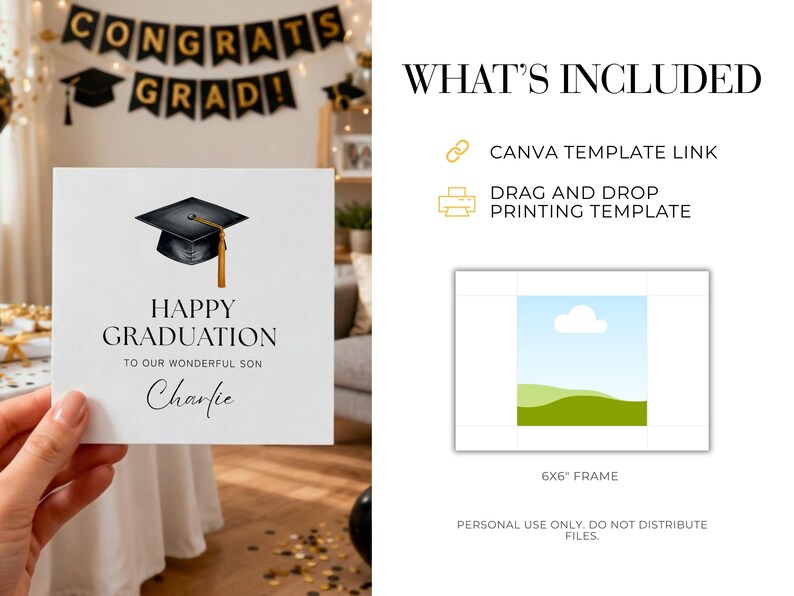 Editable Congratulations 6x6" Graduation Card High School College ...