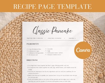 Modello di pagina di ricette modificabile, pagine di libri di cucina stampabili, semplici fogli di raccolta di ricette da cucina, Canva