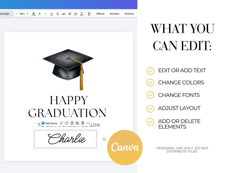 Editable Congratulations 6x6" Graduation Card High School College ...