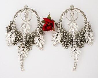 Oversized bohemian dangle earrings, unique earrings, rhinestone earrings,  stylish vintage earrings, crystal earrings, wedding earrings