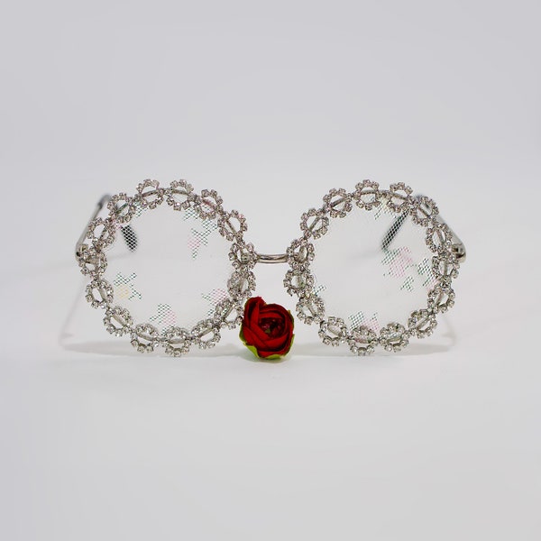 Silber Kristall verschönerte Sonnenbrille, Spitzen Kristall Stunner, Jeweled Stunner, Hochzeit Sonnenbrille, Braut Brille, Kreis Sonnenbrille