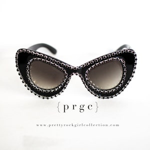 Black Oversized Cat eye Sunglasses Made with Swarovski Crystals, Mod sunglasses, Black statement sunglasses, Cat Eye Sunglasses image 5